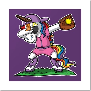 Softball Unicorn Sports Pink Uniform Posters and Art